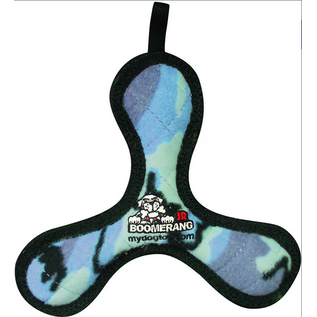 Tuffy's Junior Bowmerang Squeaky Plush Dog Toy, Camo Blue