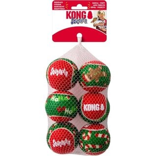 KONG KONG Holiday SqueakAir Tennis Balls Dog Toy 6-Pack Plush-Felt Squeaky Fetch Christmas Theme Medium