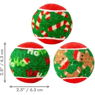 KONG KONG Holiday SqueakAir Tennis Balls Dog Toy 6-Pack Plush-Felt Squeaky Fetch Christmas Theme Medium