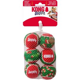 KONG KONG Holiday SqueakAir Tennis Balls Dog Toy 6-Pack Plush-Felt Squeaky Fetch Christmas Theme Small