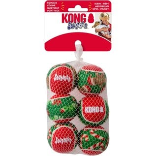 KONG KONG Holiday SqueakAir Tennis Balls Dog Toy 6-Pack Plush-Felt Squeaky Fetch Christmas Theme Small