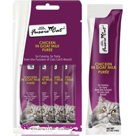 FUSSIE CAT Fussie Cat Super Premium Chicken in Goat Milk Puree, lickable cat Treats, 0.5oz Pouch Pack of 4