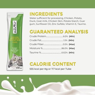 FUSSIE CAT Fussie Cat Super Premium Chicken with Duck in Goat Milk Puree, lickable cat Treats, 0.5oz Pouch Pack of 4