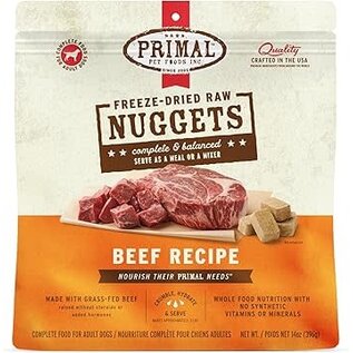 PRIMAL Primal Freeze Dried Raw Dog Food Nuggets, Beef, Complete & Balanced Meal Premium,  Grain Free, High Protein, 14 oz