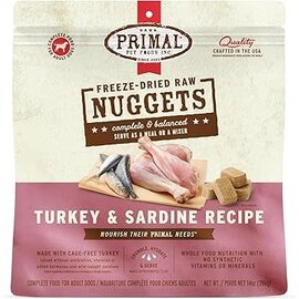 PRIMAL Primal Freeze Dried Raw Dog Food Nuggets, Turkey Sardine, Complete & Balanced Meal Premium,  Grain Free, High Protein, 14 oz