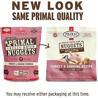PRIMAL Primal Freeze Dried Raw Dog Food Nuggets, Turkey Sardine, Complete & Balanced Meal Premium,  Grain Free, High Protein, 14 oz