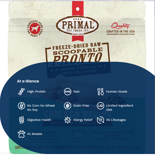 PRIMAL Primal Freeze Dried Raw Dog Food Pronto, Chicken, Complete & Balanced Meal Premium,  Grain Free, High Protein, 7 oz