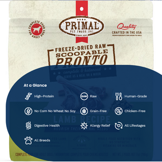 PRIMAL Primal Freeze Dried Raw Dog Food Pronto, Lamb, Complete & Balanced Meal Premium,  Grain Free, High Protein, 7 oz
