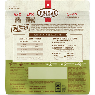 PRIMAL Primal Freeze Dried Raw Dog Food Pronto, Lamb, Complete & Balanced Meal Premium,  Grain Free, High Protein, 7 oz