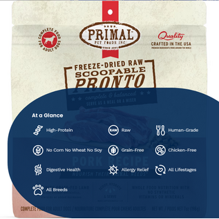 PRIMAL Primal Freeze Dried Raw Dog Food Pronto, Pork, Complete & Balanced Meal Premium,  Grain Free, High Protein, 7 oz