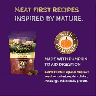Zignature Venison Formula Ziggy Bars Biscuit Dog Treats, 12-oz bag