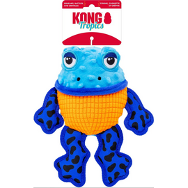 KONG KONG Tropics Rattlez Frog Tough Squeaky Plush Dog Toy, Blue, Medium/Large