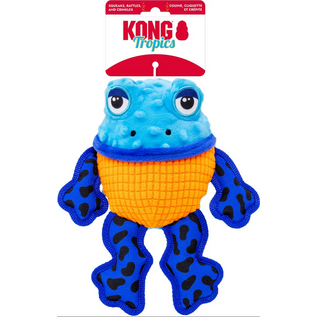 KONG KONG Tropics Rattlez Frog Tough Squeaky Plush Dog Toy, Blue, Medium/Large