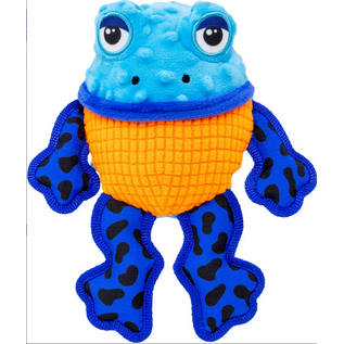 KONG KONG Tropics Rattlez Frog Tough Squeaky Plush Dog Toy, Blue, Medium/Large