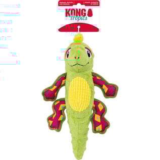 KONG KONG Tropics Rattlez Iguana Tough Squeaky Plush Dog Toy, Green, Medium/Large