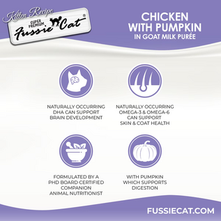 FUSSIE CAT Fussie Cat Chicken Flavored in Goat Milk Puree Lickable Kitten & Cat Treats, 1-oz tube, 4 count