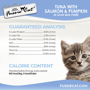 FUSSIE CAT Fussie Cat Tuna Flavored in Goat Milk Puree Lickable Kitten & Cat Treats, 1-oz tube, 4 count