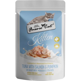 FUSSIE CAT Fussie Cat Kitten Salmon & Tuna  with Pumpkin in Goat Milk Mousse Wet Cat Food & Shreds, 1.5-oz pouch