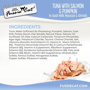 FUSSIE CAT Fussie Cat Kitten Salmon & Tuna  with Pumpkin in Goat Milk Mousse Wet Cat Food & Shreds, 1.5-oz pouch