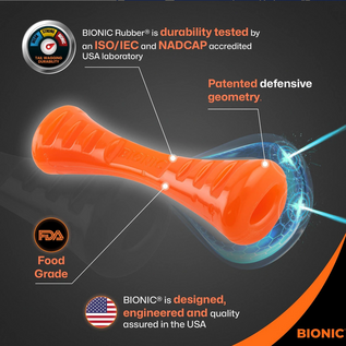 Bionic Urban Stick Tough Treating Dog Chew Toy Orange Medium 9-in