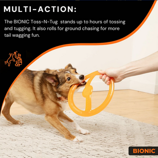 Bionic Toss-N-Tug Tough Dog Fetch Toy Orange Large 9-in