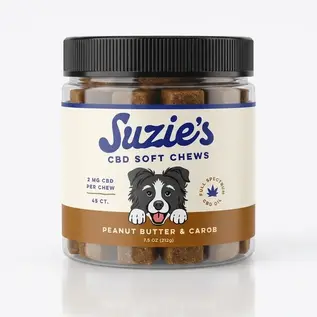 SUZIES'S CBD SUZIE S CBD 2mg  PEANUT BUTTER/CAROB FLAVOR SOFT CHEWS FOR DOGS 45 count