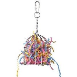 SUPER BIRD CREATIONS 6-1/2 by 3-Inch Mini Stainless Steel Treat Cage Bird Toy Filled With Paper, Small