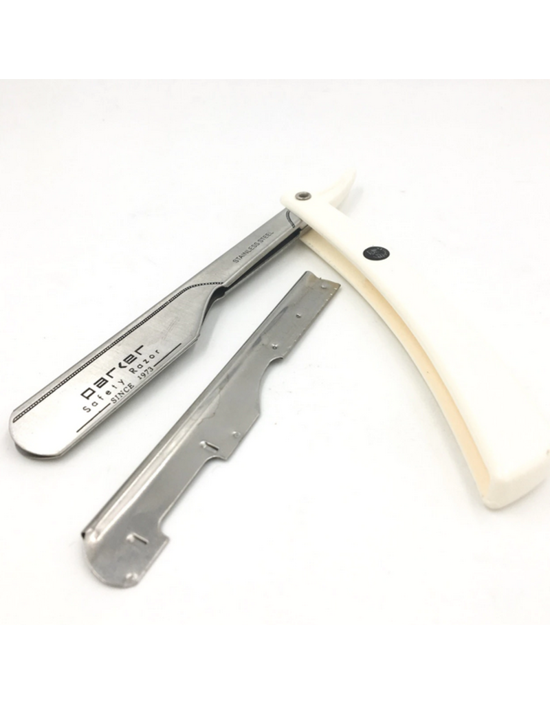 Parker Straight Edge Barber Razor - Push Type White - Just For Him Gift Shop