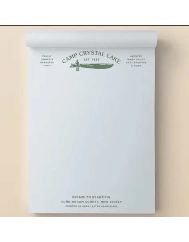 Fictional Hotel Notepad | Camp Crystal Lake
