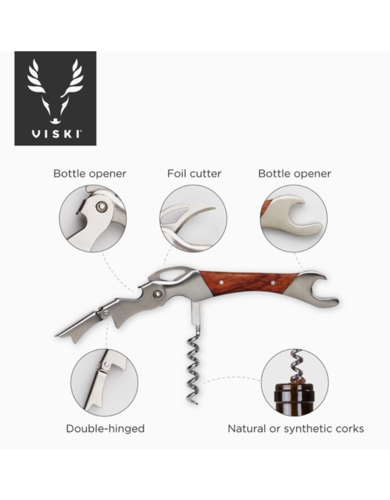 Viski Viski Double Opener Corkscrew | Wood & Stainless Steel