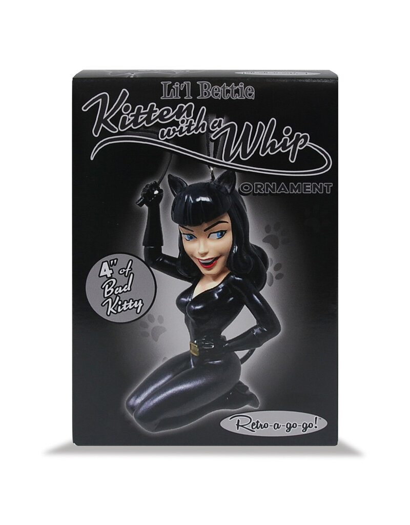 Retro-a-go-go Bettie Page Ornament | Li'l Bettie Kitten With a Whip