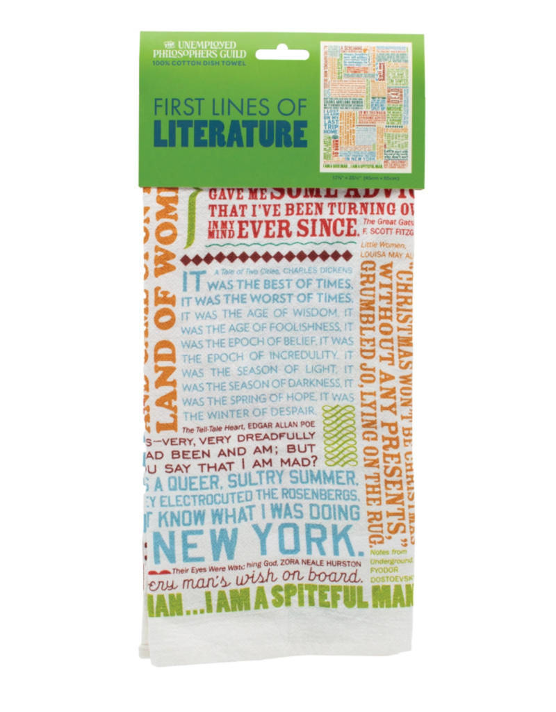 Unemployed Philosophers Guild Tea Towel | First Lines of Literature