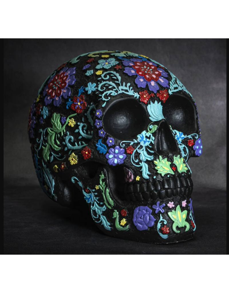 Pacific Giftware Black Floral Day of the Dead Skull