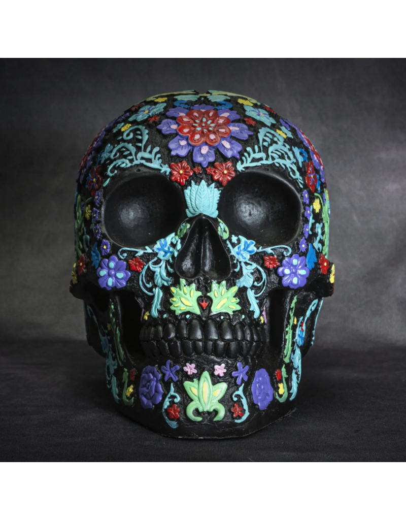 Pacific Giftware Black Floral Day of the Dead Skull