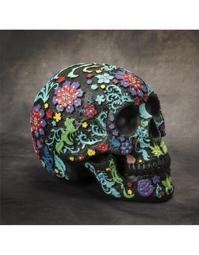 Pacific Giftware Black Floral Day of the Dead Skull