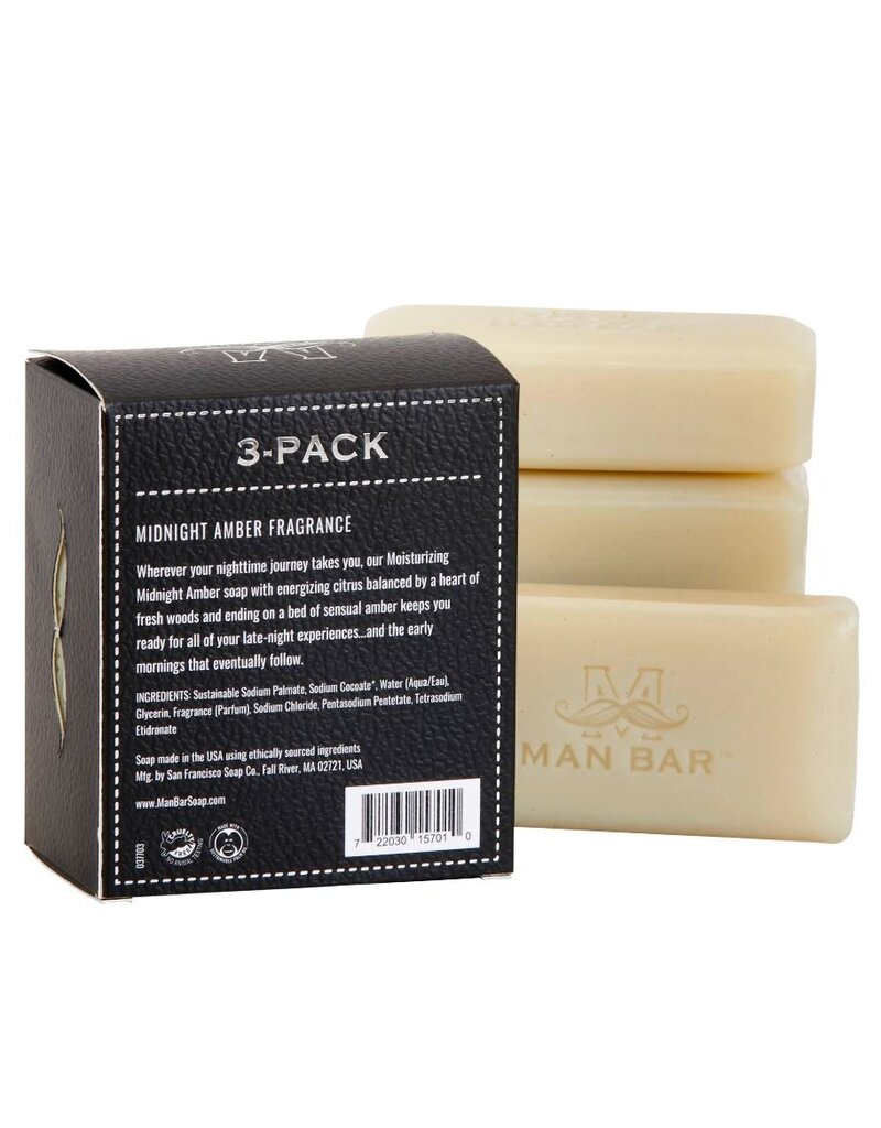 San Francisco Soap Co Man Bar Bath Soap | 3 Pack Mini | Midnight Amber