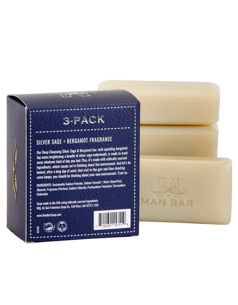 San Francisco Soap Co Man Bar Bath Soap | 3 Pack Mini | Silver Sage & Bergamot