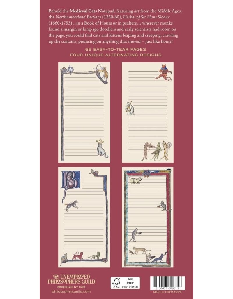 Unemployed Philosophers Guild Medieval Cats Notepad