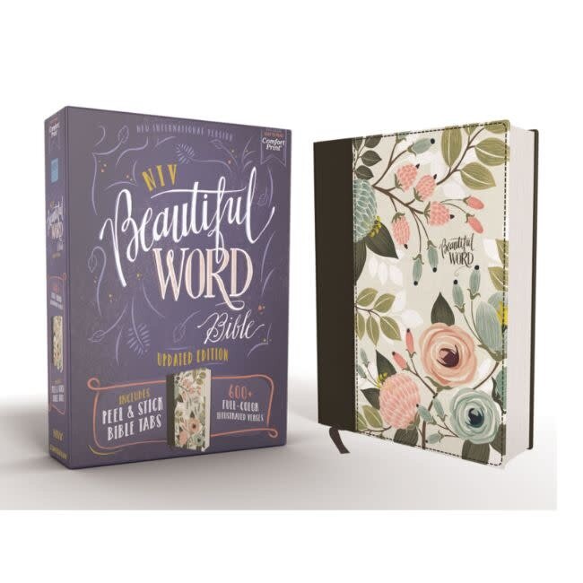NIV, Beautiful Word Bible, Updated Edition, Peel/Stick Bible Tabs, Cloth over Board, Multi-color Floral, Red Letter, Comfort Print