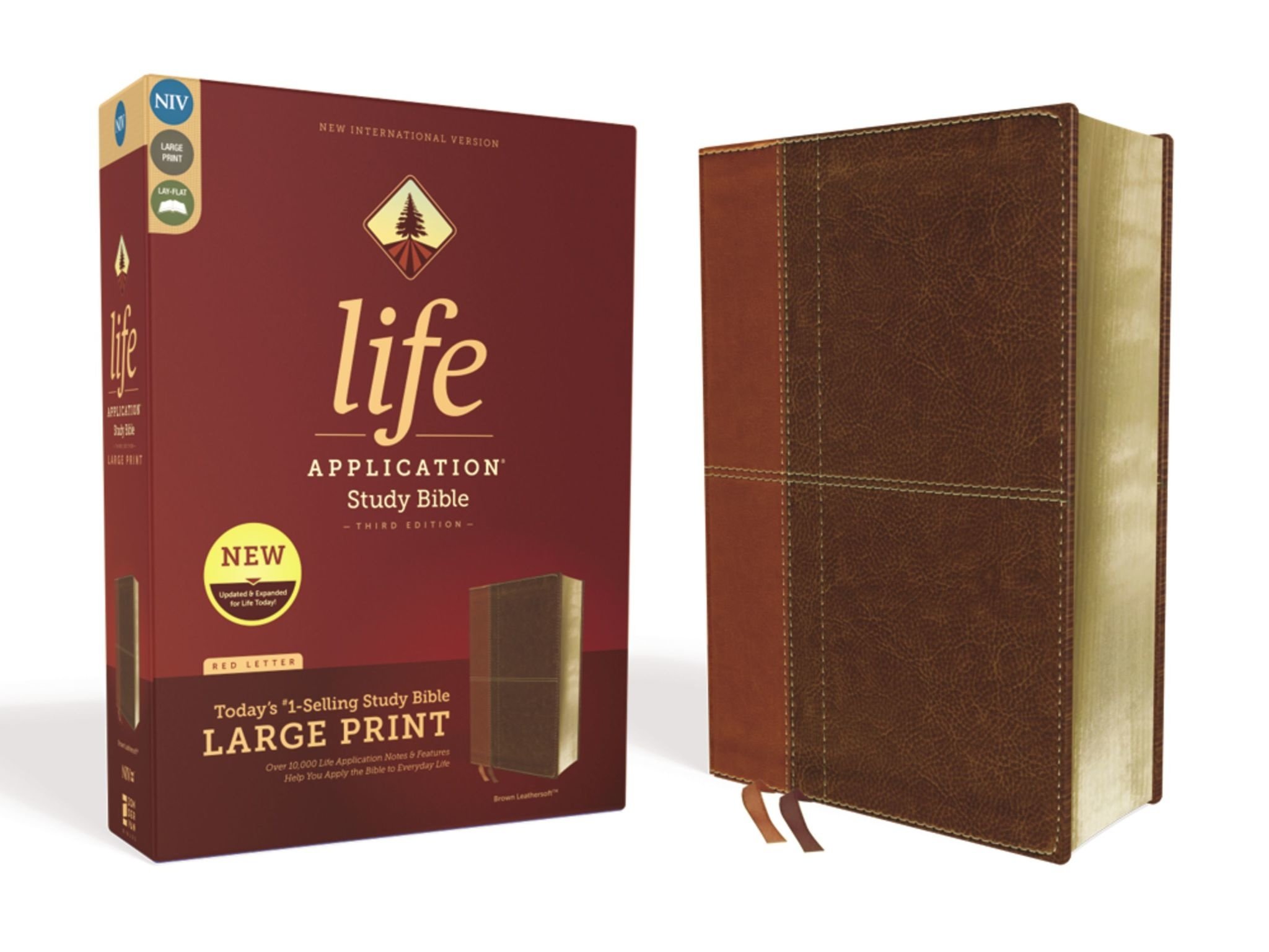 NIV Life Application Study Bible, Third Edition, Large Print, Leathersoft, Brown