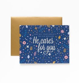 He Cares For You, Floral Card 1 Peter 5:7