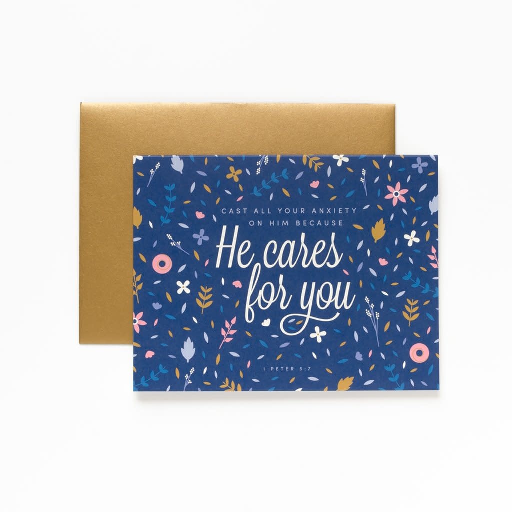 He Cares For You, Floral Card 1 Peter 5:7