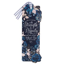 Blue Roses Strength & Dignity Premium Cardstock Bookmark - Proverbs 31:25
