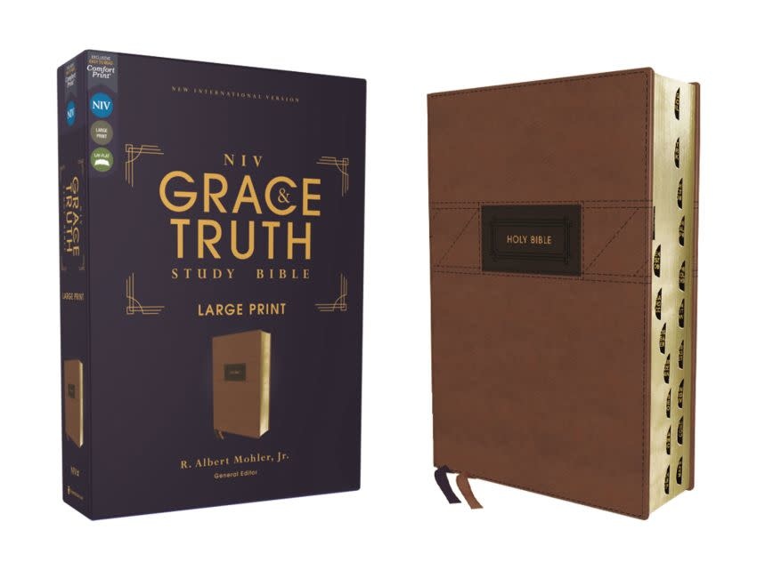 NIV, The Grace and Truth Study Bible, Large Print, Leathersoft, Brown, Red Letter, Thumb Indexed, Comfort Print