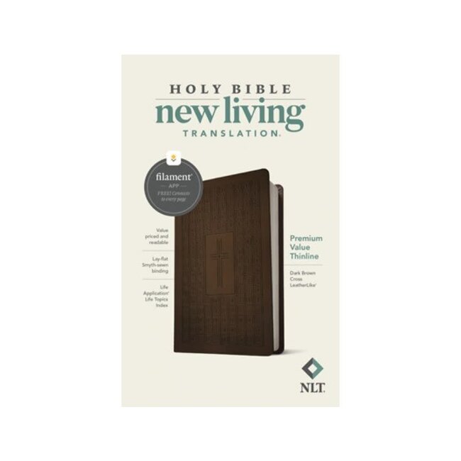NLT Prem. Value Thinline Bible, Filament Enabled Ed. LL Dark Brown Cross - Black Letter
