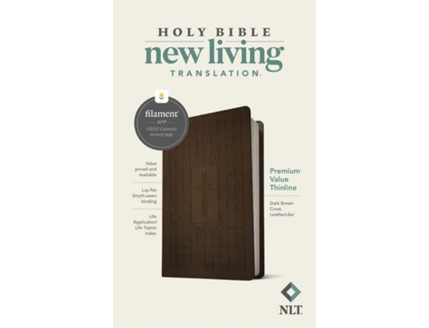 NLT Prem. Value Thinline Bible, Filament Enabled Ed. LL Dark Brown Cross - Black Letter