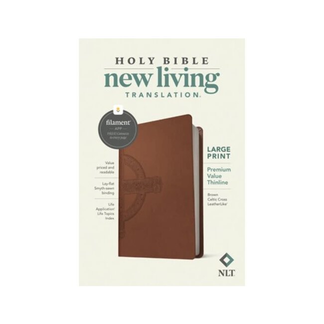 NLT Prem. Value Thinline Bible, LP Filament Enabled Ed. LL Brown Celtic Cross - Black Letter