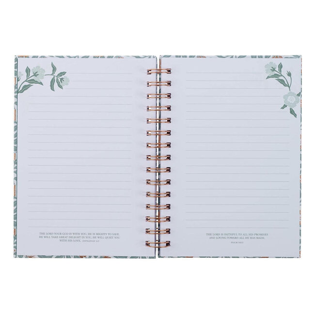 Sufficient Grace Teal Floral Large Wirebound Journal - 2 Corinthians 12:9