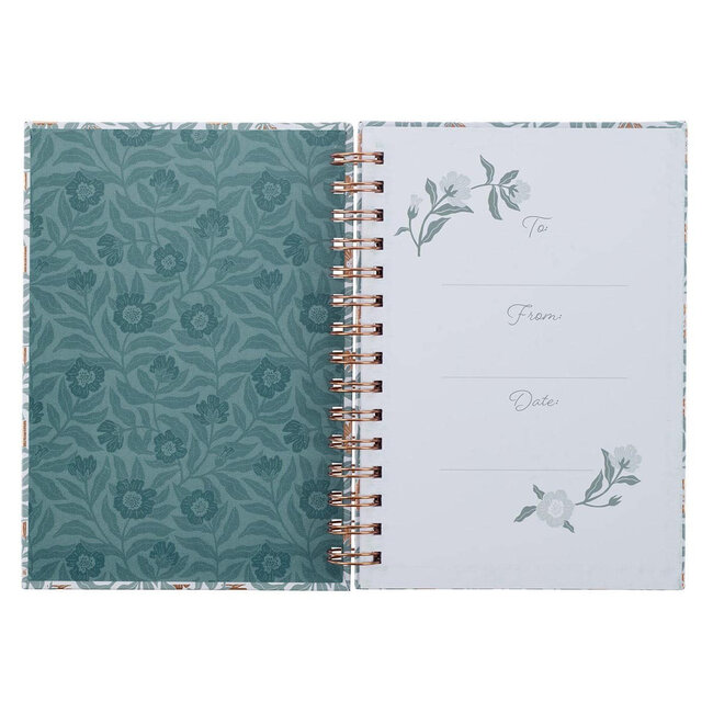 Sufficient Grace Teal Floral Large Wirebound Journal - 2 Corinthians 12:9