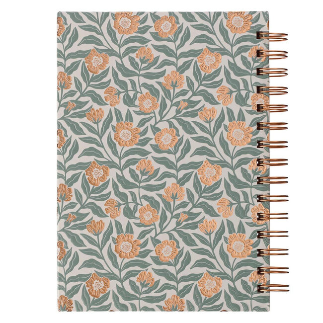 Sufficient Grace Teal Floral Large Wirebound Journal - 2 Corinthians 12:9